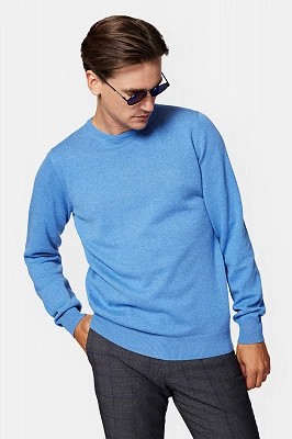 Zdjęcie produktu Sweter Niebieski z Bawełną Gładki Morey Lancerto