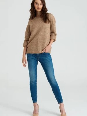 Zdjęcie produktu Sweter nierozpinany damski w prążki - beżowy Greenpoint