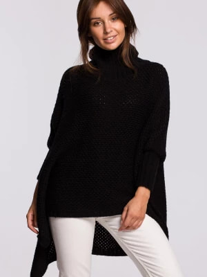 Zdjęcie produktu Sweter ponczo z rękawami i golfem - czarny Merg
