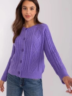 Zdjęcie produktu Sweter rozpinany w warkocze fioletowy