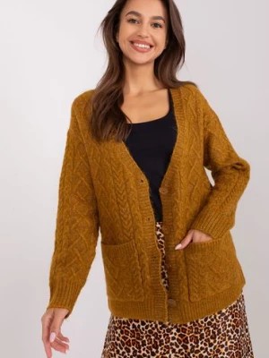 Zdjęcie produktu Sweter rozpinany w warkocze z kieszeniami ciemny żółty