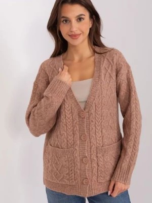 Zdjęcie produktu Sweter rozpinany w warkocze z kieszeniami jasny brązowy