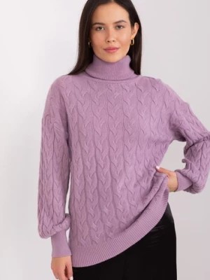 Zdjęcie produktu Sweter z golfem z dodatkiem wiskozy jasny fioletowy Wool Fashion Italia