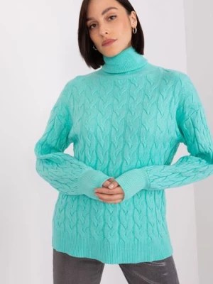 Zdjęcie produktu Sweter z golfem z dodatkiem wiskozy mietowy Wool Fashion Italia