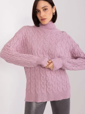 Zdjęcie produktu Sweter z golfem z miękkiej dzianiny jasny fioletowy Wool Fashion Italia