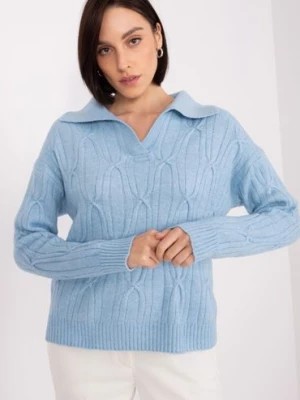 Zdjęcie produktu Sweter z warkoczami i kołnierzem jasny niebieski Wool Fashion Italia