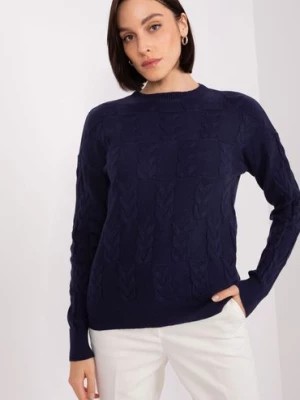 Zdjęcie produktu Sweter z warkoczami o luźnym kroju granatowy Wool Fashion Italia