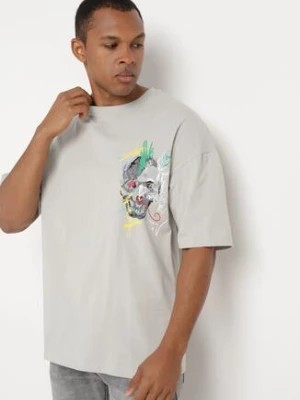 Zdjęcie produktu Szara Koszulka z Krótkim Rękawem T-Shirt z Nadrukiem z Przodu i na Plecach Franestia