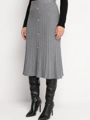 Zdjęcie produktu Szara Plisowana Spódnica Midi o Trapezowym Kroju z Guzikami Eclisse