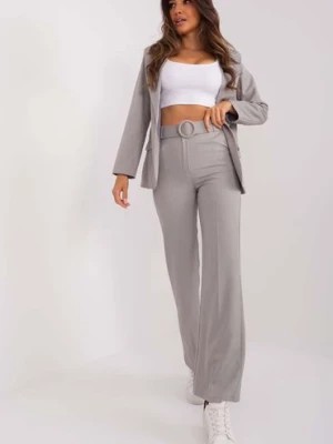 Zdjęcie produktu Szare garniturowe spodnie damskie z paskiem Italy Moda