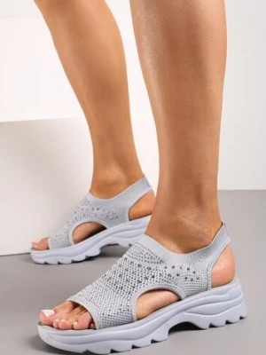 Zdjęcie produktu Szare Sportowe Sandały z Elastyczną Cholewką z Cyrkoniami i Tłoczoną Podeszwą Dariena
