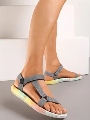 Zdjęcie produktu Szare Sportowe Sandały z Materiałowymi Paskami na Rzeo Diella