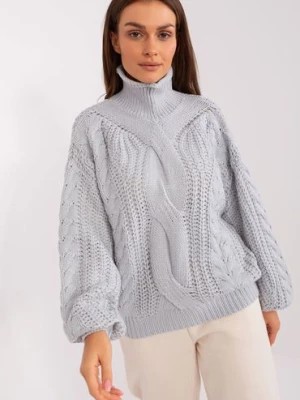 Zdjęcie produktu Szary damski sweter oversize z golfem