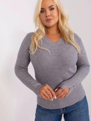 Zdjęcie produktu Szary damski sweter plus size z dekoltem V