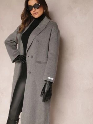 Zdjęcie produktu Szary Dwurzędowy Płaszcz Wełniany Hand Made Kinassa
