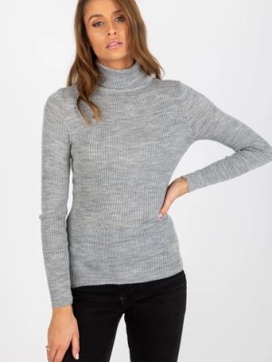 Zdjęcie produktu Szary melanżowy damski sweter z golfem w prążek