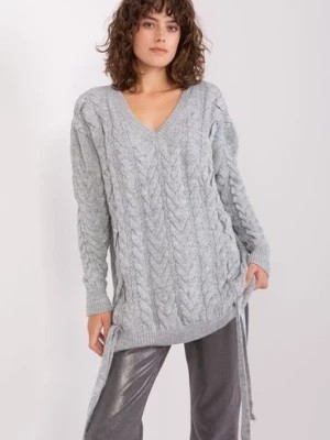 Zdjęcie produktu Szary sweter damski w warkocze