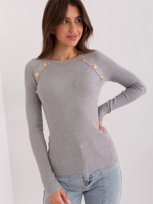 Zdjęcie produktu Szary sweter klasyczny z ozdobnymi guzikami