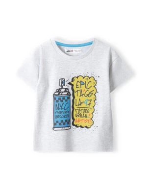 Zdjęcie produktu Szary t-shirt dzianinowy dla chłopca z nadrukiem Minoti
