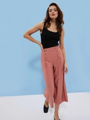 Zdjęcie produktu Szerokie spodnie damskie z dodatkiem wiskozy różowe Moodo