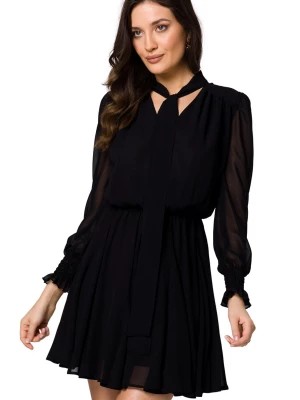 Zdjęcie produktu Szyfonowa sukienka koktajlowa z bufiastymi rękawami czarna Makover