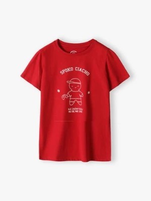 Zdjęcie produktu T-shirt chłopięcy z napisem "Spoko ciacho ale zazwyczaj mu się nie chce" bordowy Family Concept by 5.10.15.
