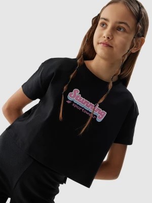 Zdjęcie produktu T-shirt crop top z bawełny organicznej dziewczęcy - czarny 4F