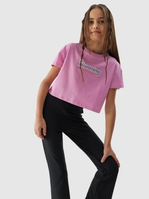 Zdjęcie produktu T-shirt crop top z bawełny organicznej dziewczęcy - różowy 4F
