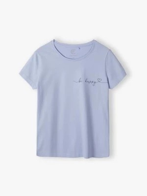 Zdjęcie produktu T-shirt damski bawełniany niebieski z napisem - Be happy Family Concept by 5.10.15.