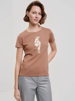 Zdjęcie produktu T-shirt damski w kolorze camel z wilgą OCHNIK