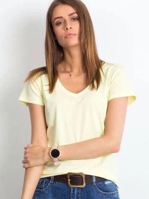 Zdjęcie produktu T-shirt damski w serek - jasnożółty BASIC FEEL GOOD