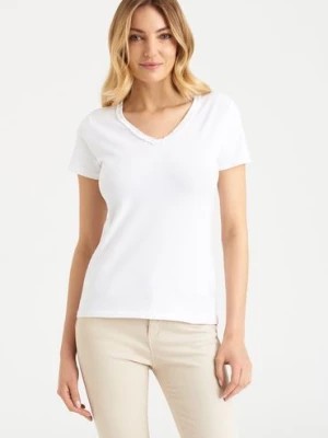 Zdjęcie produktu T-shirt damski z dekoltem w serek biały Greenpoint