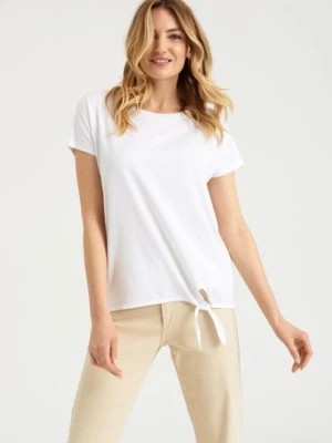 Zdjęcie produktu T-shirt damski z ozdobnym wiązaniem biały Greenpoint
