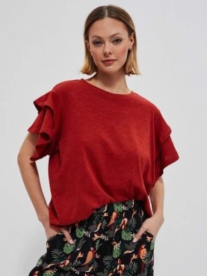 Zdjęcie produktu T-shirt damski z ozdobnymi rękawami burgundowy Moodo