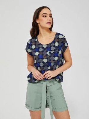Zdjęcie produktu T-shirt damski z wiskozy w kolorowe koła - granatowa Moodo