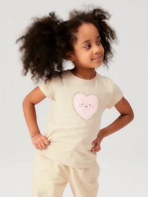 Zdjęcie produktu T-shirt dla dziewczynki - beżowy z różowym serduszkiem - 5.10.15.