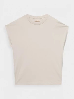 Zdjęcie produktu T-shirt gładki damski - kremowy OUTHORN