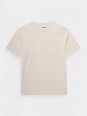 Zdjęcie produktu T-shirt gładki męski - kremowy OUTHORN