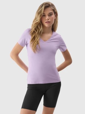 Zdjęcie produktu T-shirt gładki z bawełną organiczną damski - fioletowy 4F