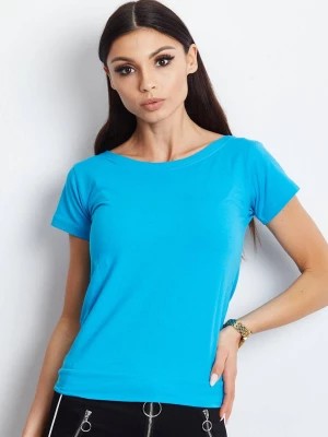Zdjęcie produktu T-shirt jednokolorowy niebieski dekolt łódka Merg