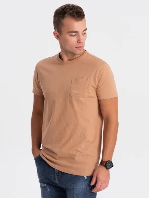 Zdjęcie produktu T-shirt męski bawełniany z kieszonką - jasnobrązowy V7 OM-TSPT-0154
 -                                    S