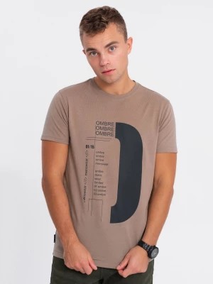 Zdjęcie produktu T-shirt męski bawełniany z nadrukiem - jasnobrązowy V2 OM-TSPT-0166
 -                                    L