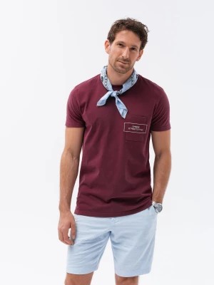 Zdjęcie produktu T-shirt męski bawełniany z nadrukiem na kieszonce - bordowy V3 S1742
 -                                    L