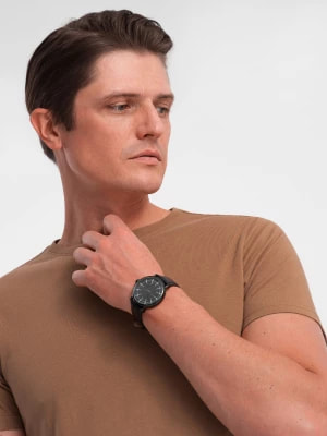 Zdjęcie produktu T-shirt męski klasyczny bawełniany BASIC - brązowy V13 OM-TSBS-0146
 -                                    XL