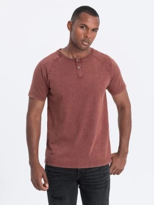 Zdjęcie produktu T-shirt męski z dekoltem henley - bordowy V3 S1757
 -                                    L