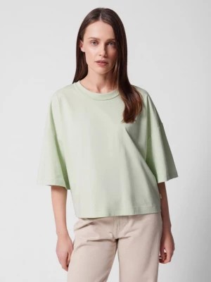 Zdjęcie produktu T-shirt o kroju boxy gładki damski - zielony OUTHORN