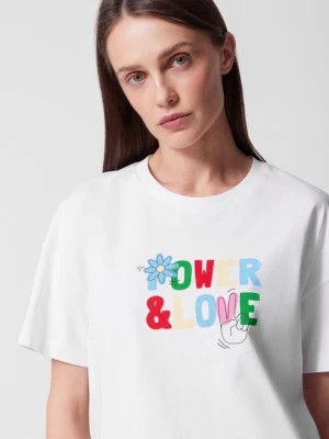 Zdjęcie produktu T-shirt o kroju boxy z nadrukiem damski - biały OUTHORN