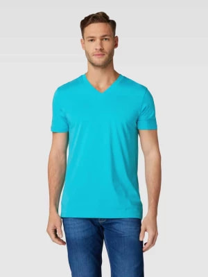 Zdjęcie produktu T-shirt o kroju slim fit z woskowanej bawełny z dekoltem w serek Esprit