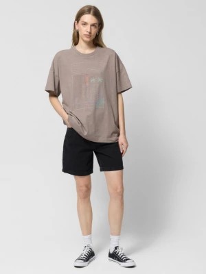 Zdjęcie produktu T-shirt oversize z nadrukiem damski - brązowy OUTHORN