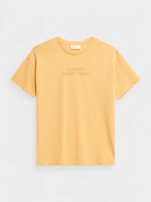 Zdjęcie produktu T-shirt oversize z nadrukiem damski - żółty OUTHORN